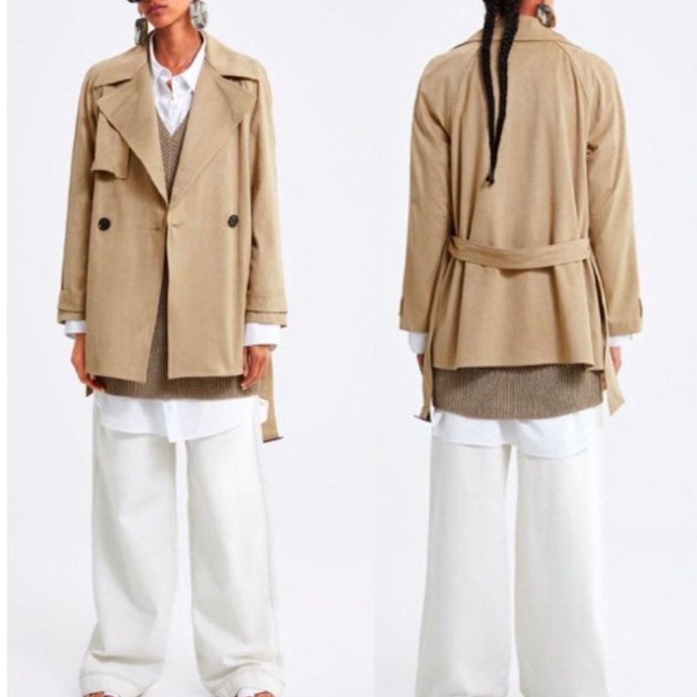 SOLD!!!Zara Camel Faux Suede Trench Coat Size S - Picture 3 of 10